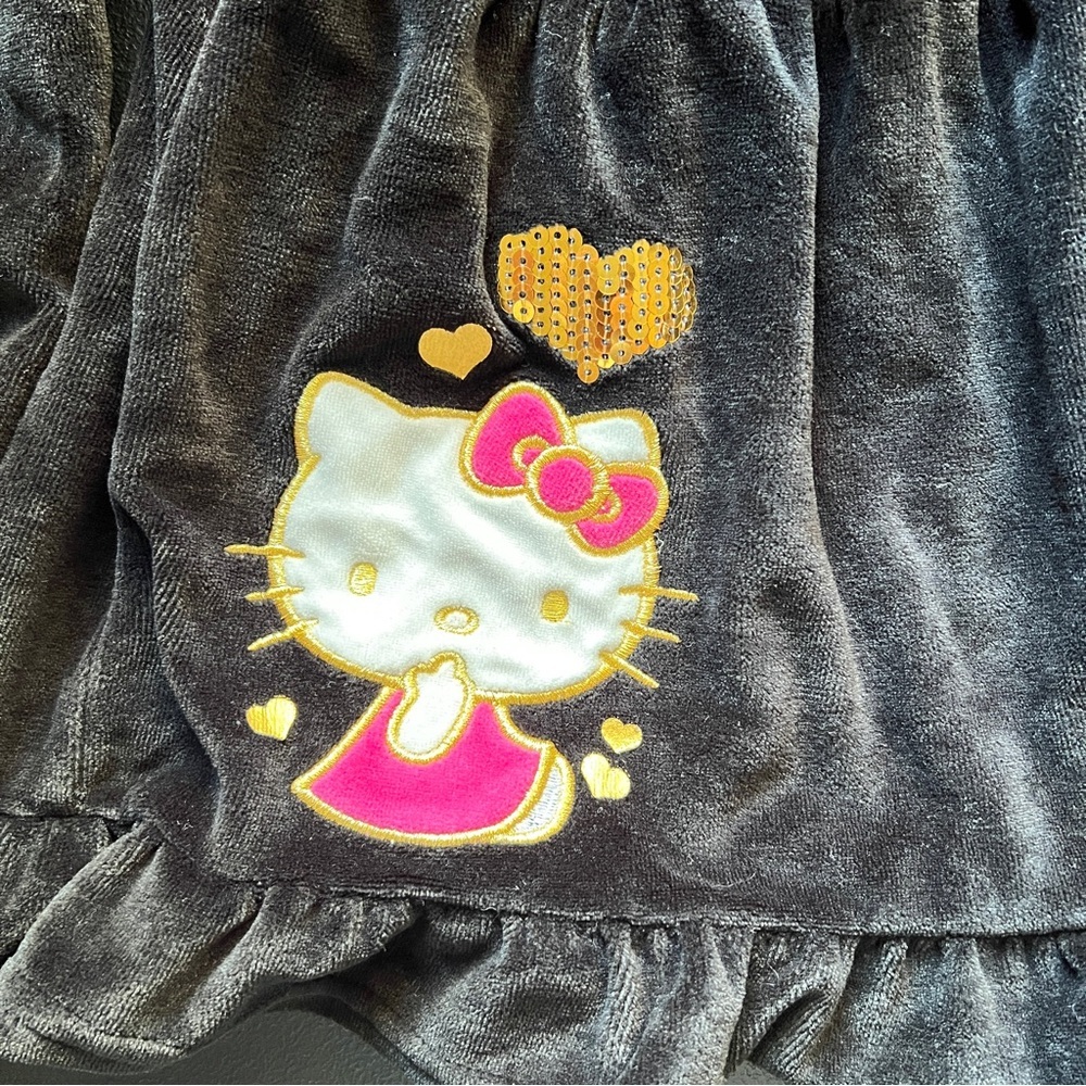 Hello Kitty Sanrio Velour Dress Black Pink Sequin Girls Size 5 Y2K Inspired - Picture 2 of 11